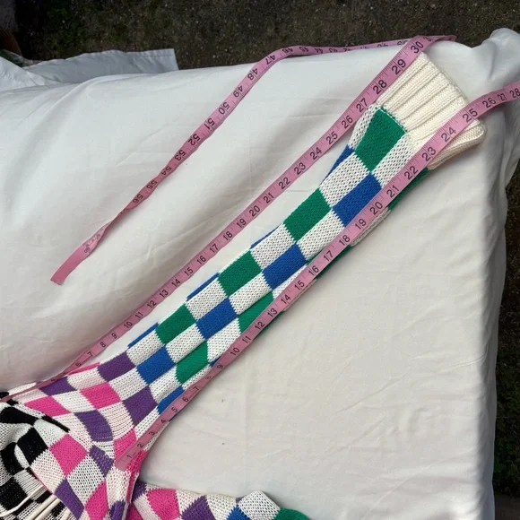 Teddy Fresh Full Zip Knit Hoodie Womens XS/S Checkered Multicolor Oversized - Picture 12 of 15